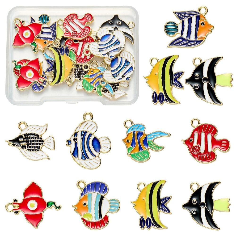 4158 18Pcs 9Style Tropical Fish Charms for Jewelry Making Mixed Color Bulk